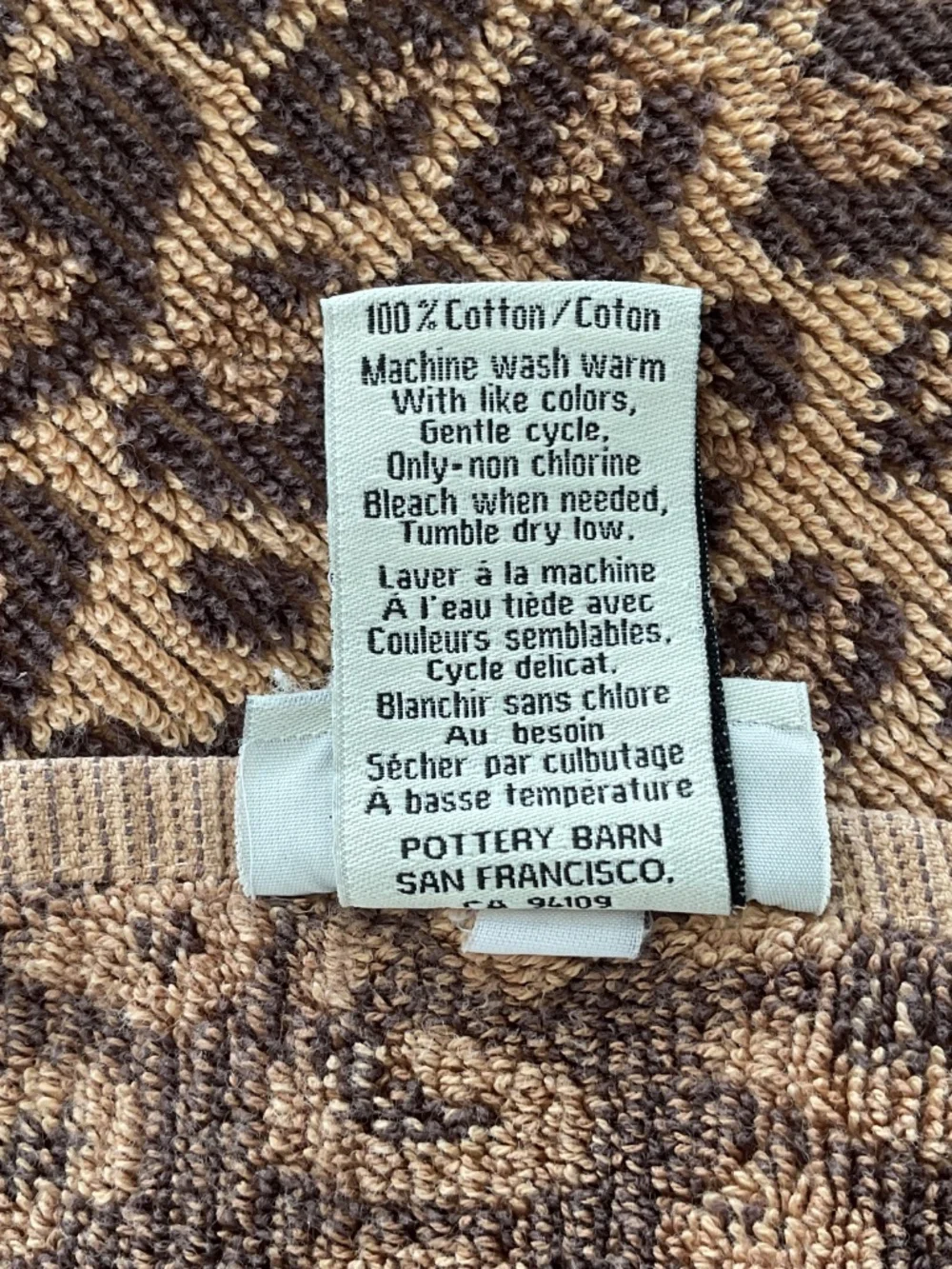 Pottery Barn Brown Leopard Cheetah Print Bath Towel 26” x 50“